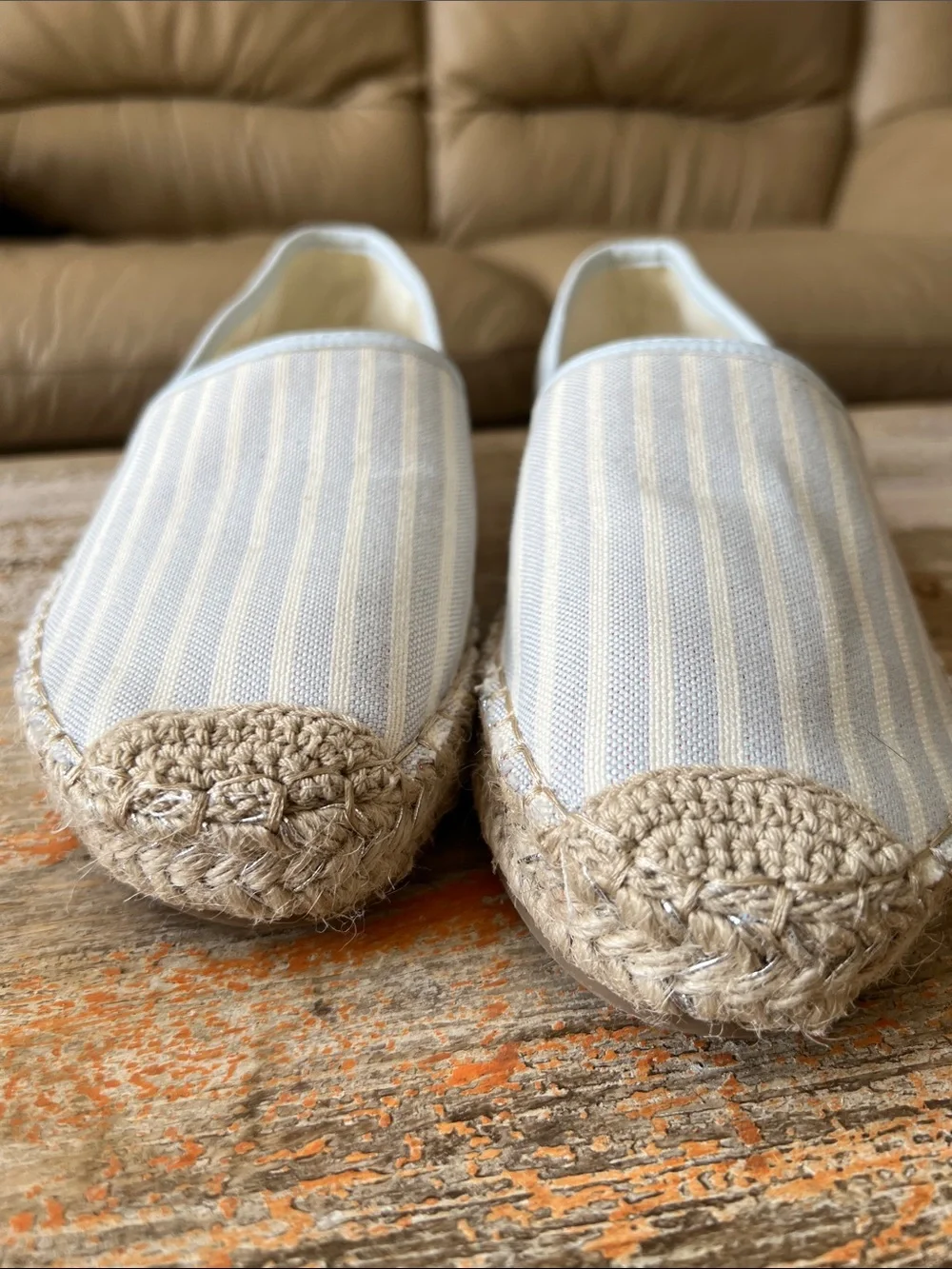 Bandolino Light Blue and Cream Striped Espadrille Slip-Ons